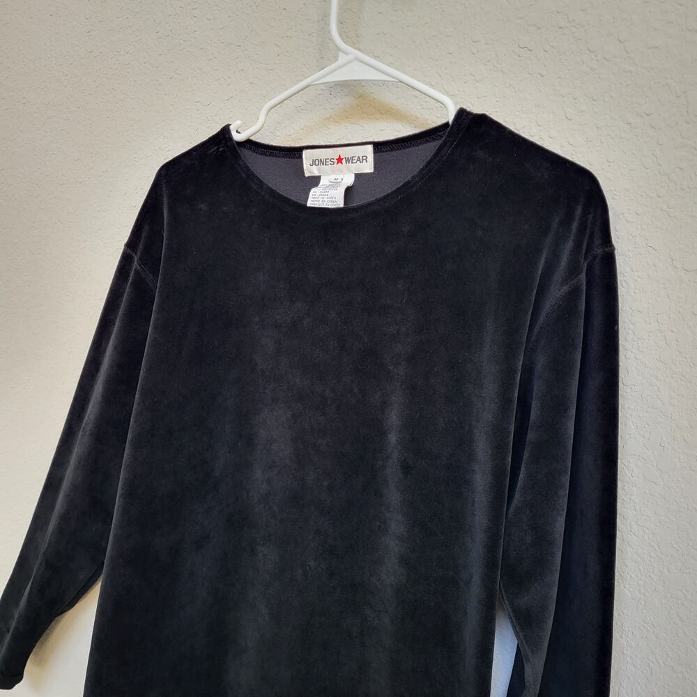 Vintage Velour Top 90s Jones Wear Womens Medium Black Long Sleeve Oversize - Picture 7 of 10
